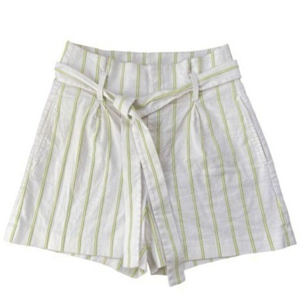 A1 Banana Republic Shorts Linen Blend Tie Waist Pleated Coastal Stripe High Rise